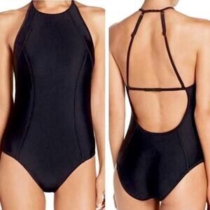 Zella Black High-Neck Open-Back One-Piece Swimsuit